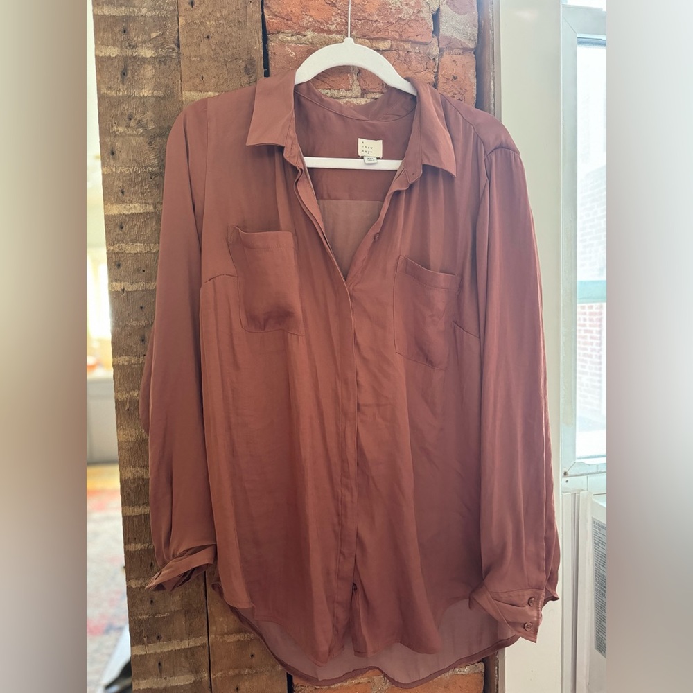 A New Day Oversized Satin Button Down